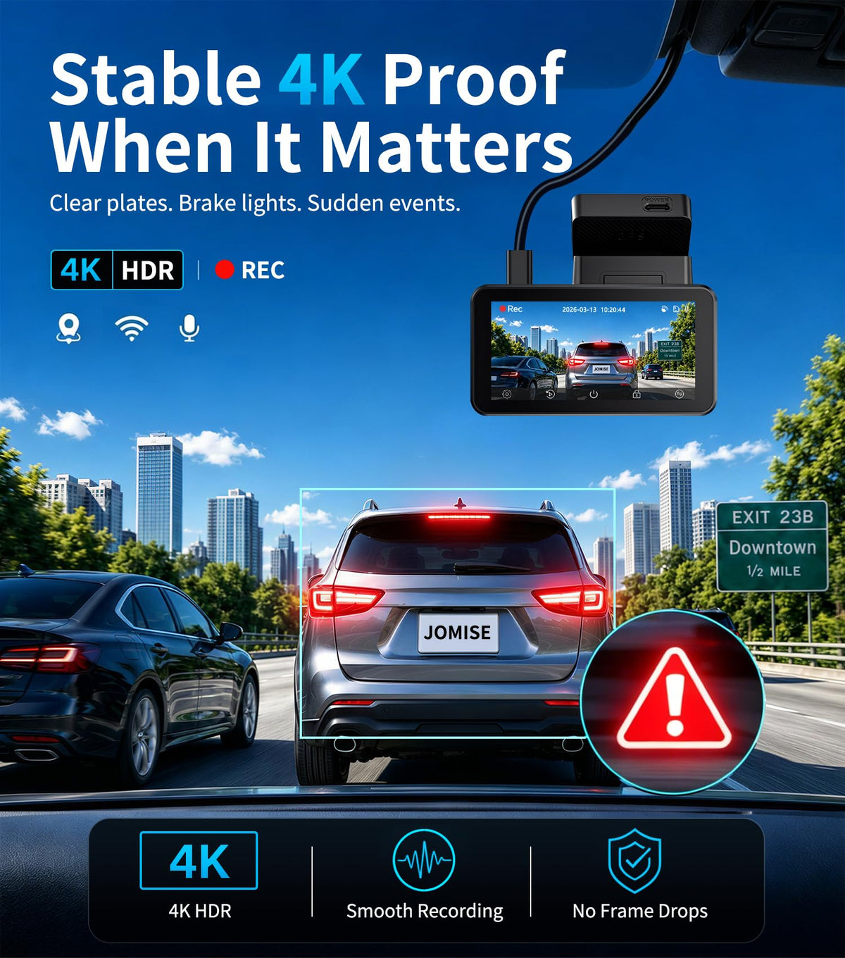 JOMISE rear dash cam captures rear evidence clearly.