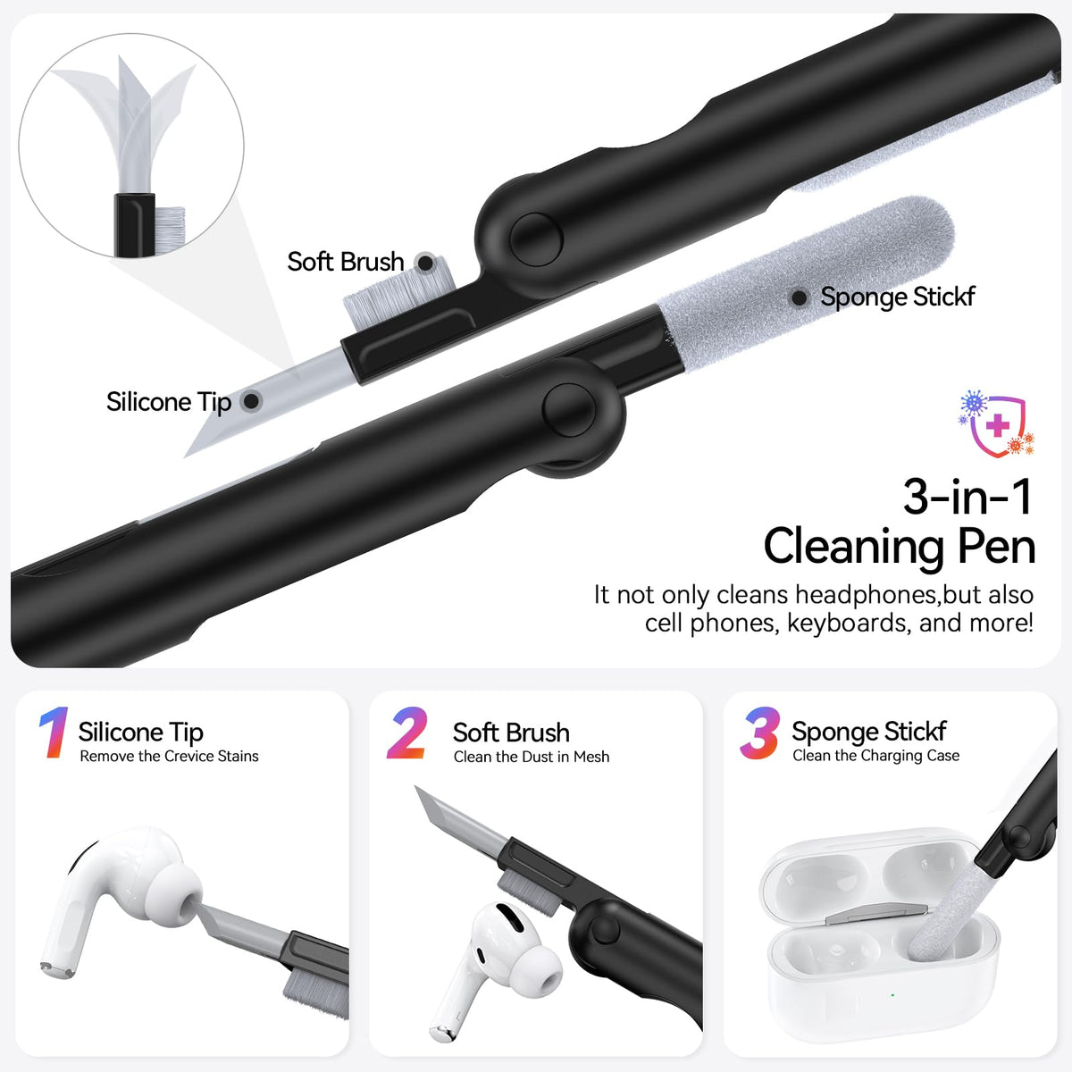 JOREMX AirPods Pro 3 case includes cleaning kit and accessories.