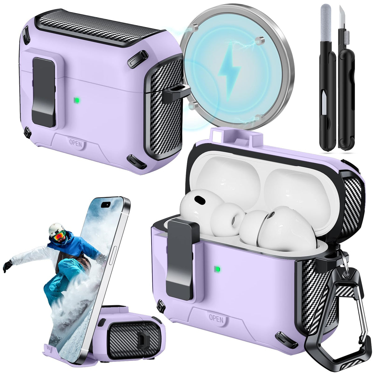 JOREMX AirPods Pro 3 case front view with secure lock protection.