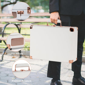 JORLAI headphones plugged into turntable for private listening and low-noise enjoyment