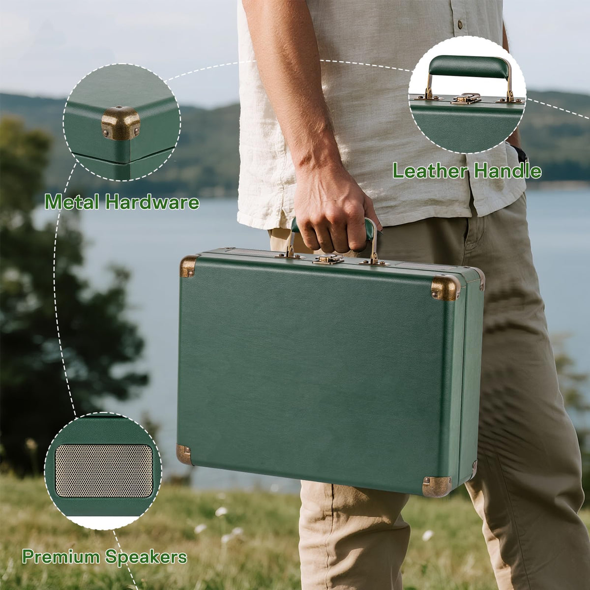 JORLAI playing vinyl outdoors demonstrating battery-powered portability