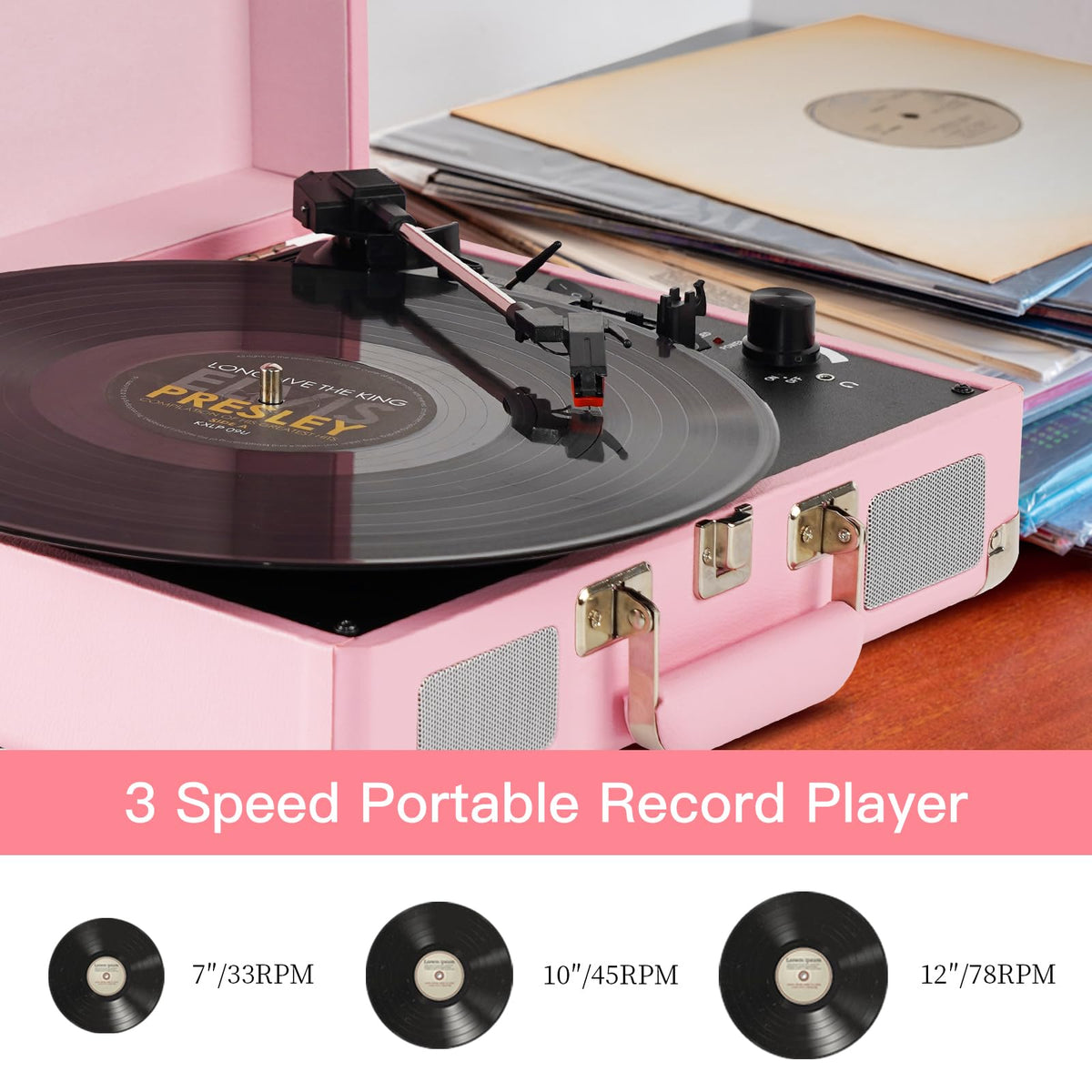 JORLAI detailed shot of speed selector and tonearm, easy switching between 33/45/78 rpm