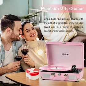 JORLAI turntable in picnic setting, portable audio for outdoor entertainment