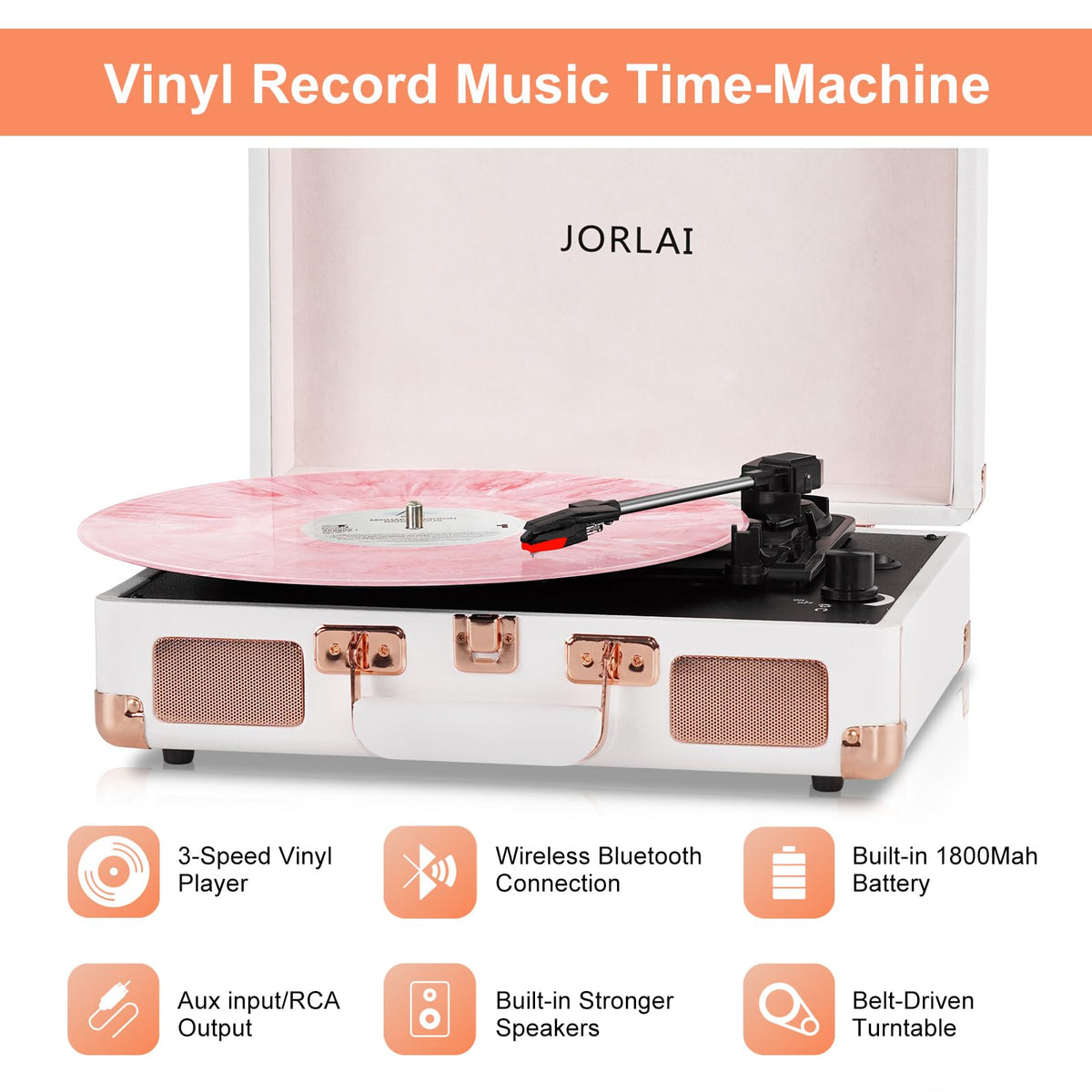 JORLAI platter and speed selector top view showing 33 1/3, 45 and 78 RPM options