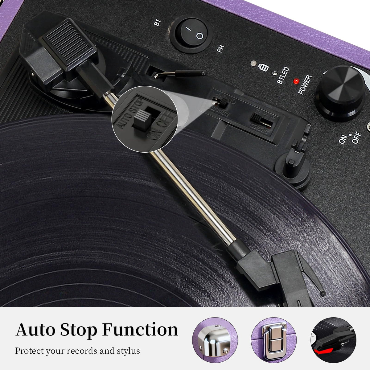 JORLAI turntable in use at a picnic illustrating portable battery-powered listening