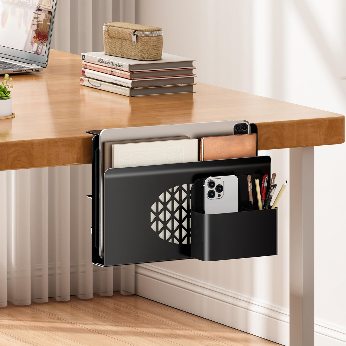 Josmimic Desk Side Storage clamp-on edge attached to desk without drilling