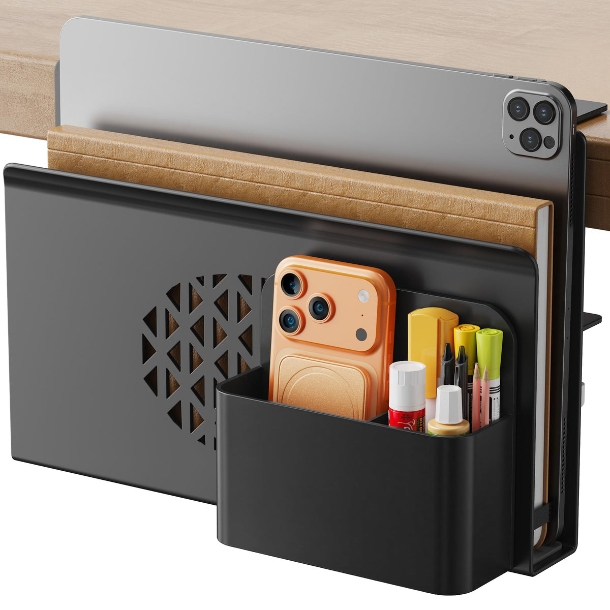 Josmimic Desk Side Storage with magnetic pen cup holding pens and small items clearly visible