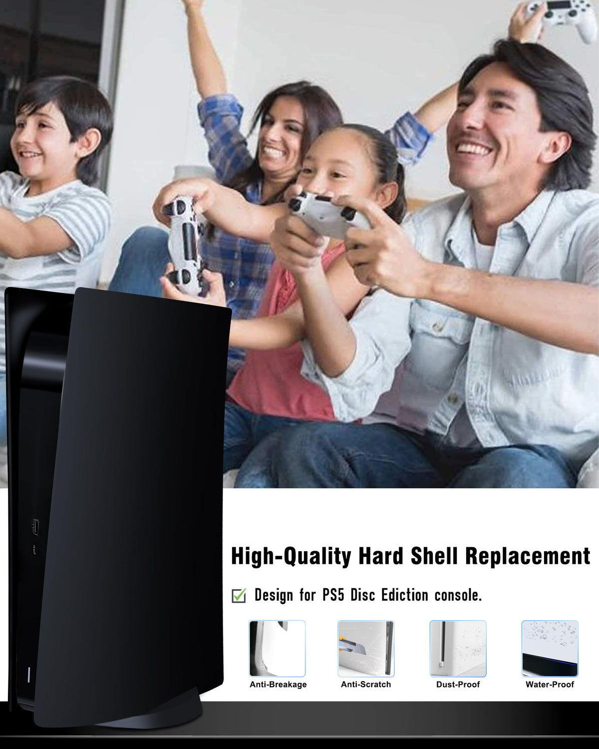 Joso faceplate shown next to PS5 console for scale and full coverage protection