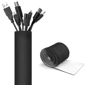 JOTO 2-pack cable management sleeve with zip keeps wires tidy behind TV and entertainment center.