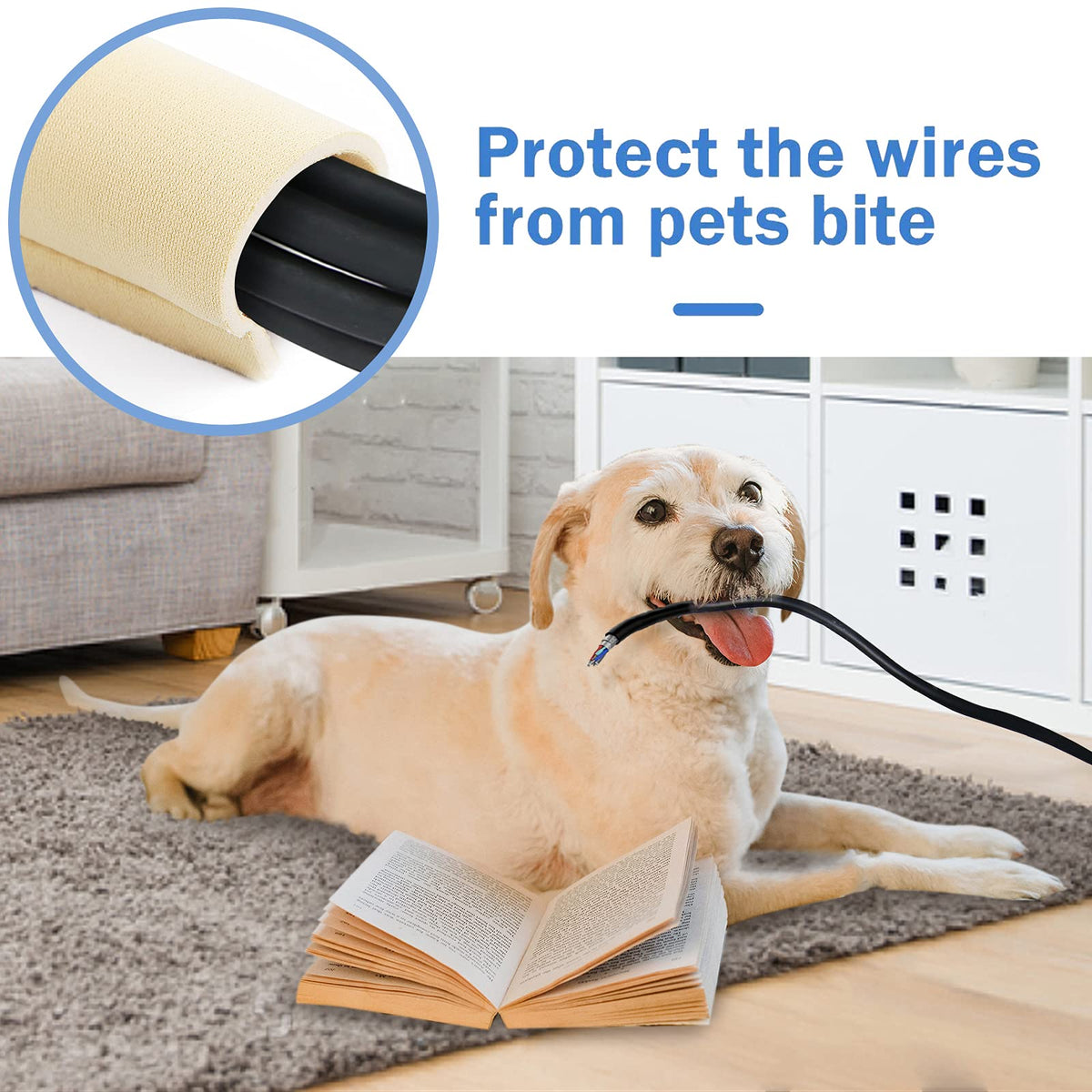 JOTO zip-up cable sleeve ready to hide messy wires behind furniture.