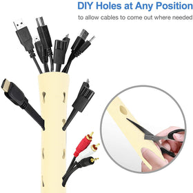 Office desk setup using JOTO sleeve to organize monitor and peripheral cords.