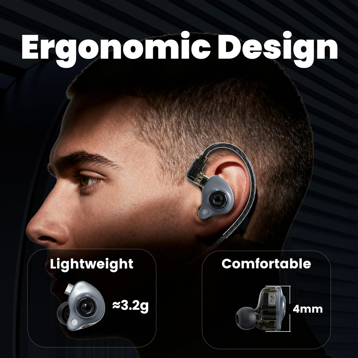 JotVira IEM detachable-cable view highlighting upgrade-ready 4N OFC wiring.