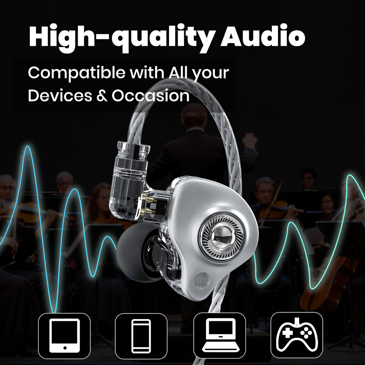 JotVira ergonomic semi in-ear design for comfortable wear and strong noise isolation.