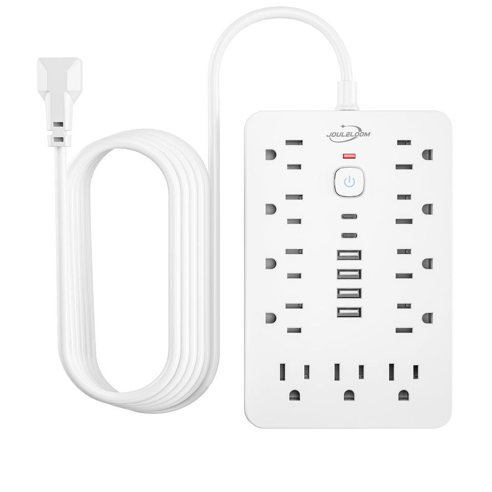 JouleLoom 6ft flat-plug surge protector compact design suitable for desks and outlets