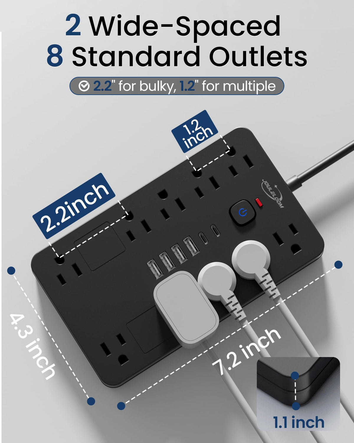 JouleLoom flat plug sits flush against wall saving nearby outlet space