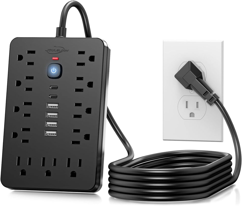 JouleLoom front panel showing all outlets and USBs for organized charging