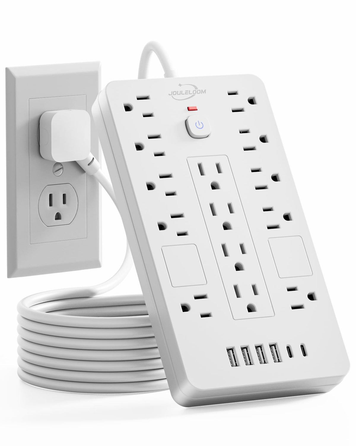 JouleLoom front view showing 14 outlets and 6 USB ports for versatile charging