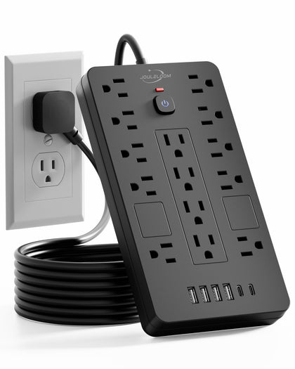 JouleLoom front view showing 14 outlets and 6 USB ports for high-capacity charging