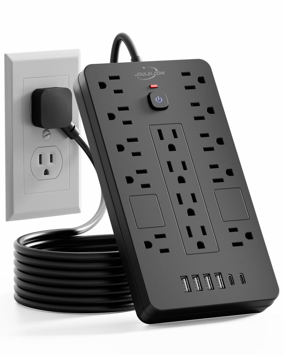 JouleLoom front view showing 14 outlets and 6 USB ports for versatile charging
