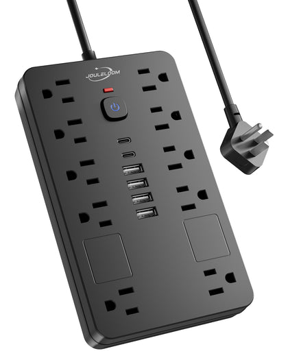 JouleLoom front view showing all outlets and USB ports for versatile charging