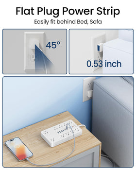 JouleLoom mounted on wall offering tidy, space-saving power placement