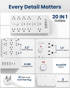 JouleLoom safety labels and switch highlighting surge and overload protection