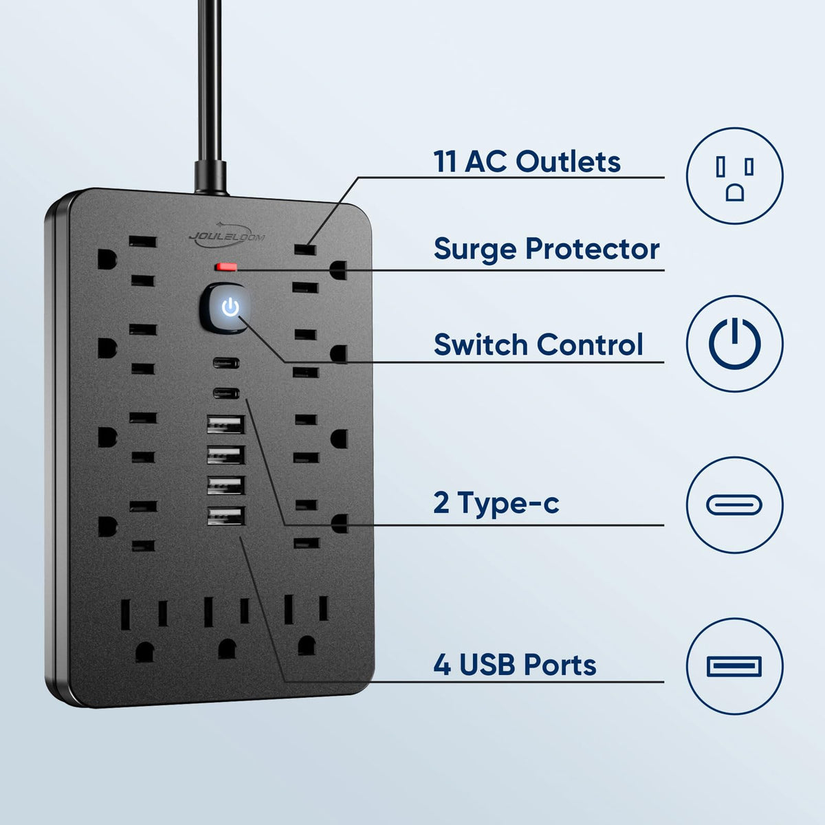 JouleLoom 6 USB ports support fast charging for phones and gaming devices.