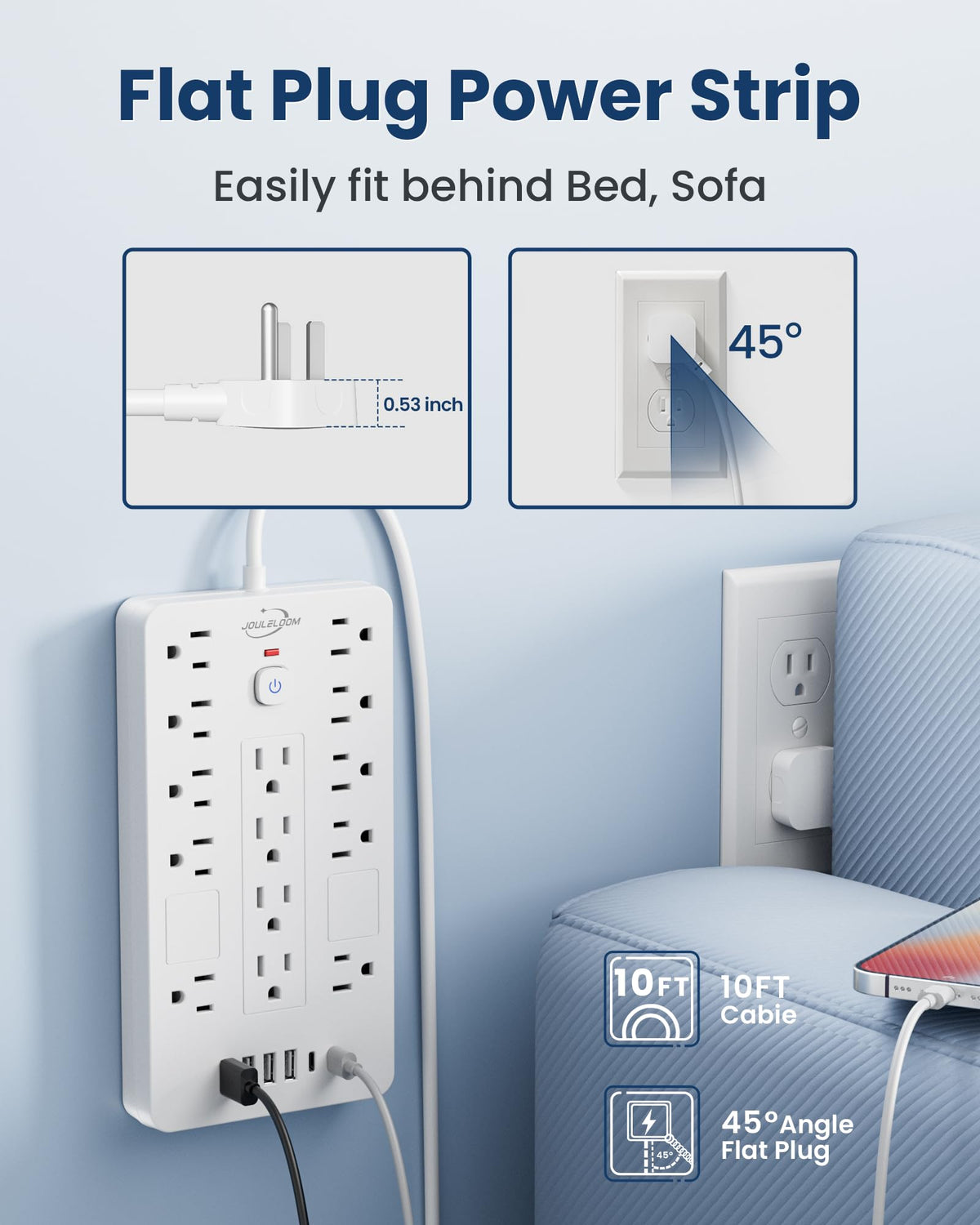 JouleLoom wide spaced outlet demonstrating compatibility with large adapters