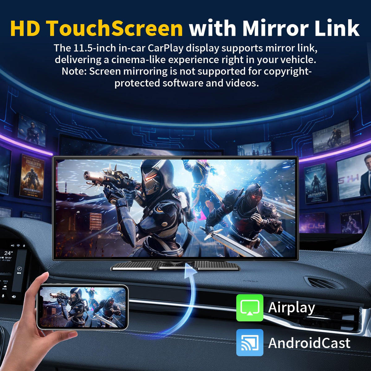 JoycePure 11.5-inch CarPlay screen side view showcasing wide screen clarity