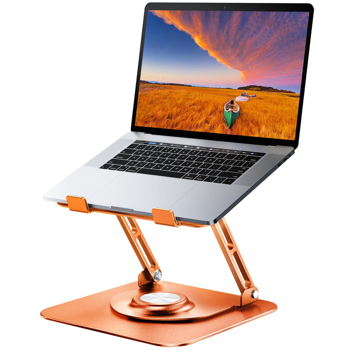 JOYEKY front view showing sturdy base and raised laptop, enhances desk stability