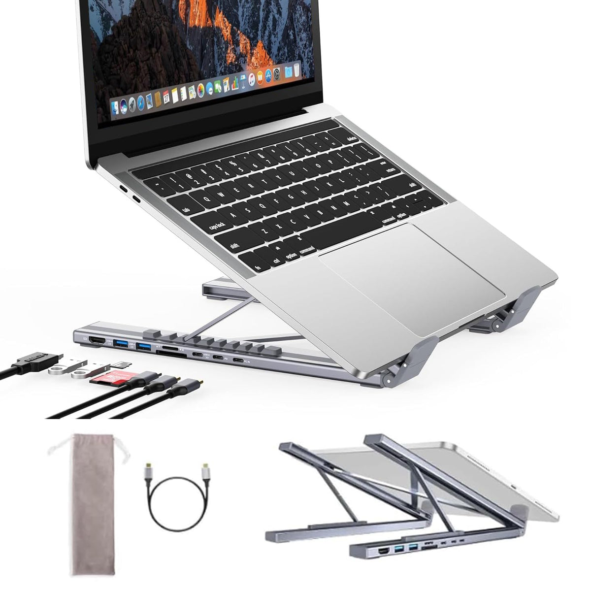 JOYHIAS front view of docking stand showing ports and stable support for better desk organization