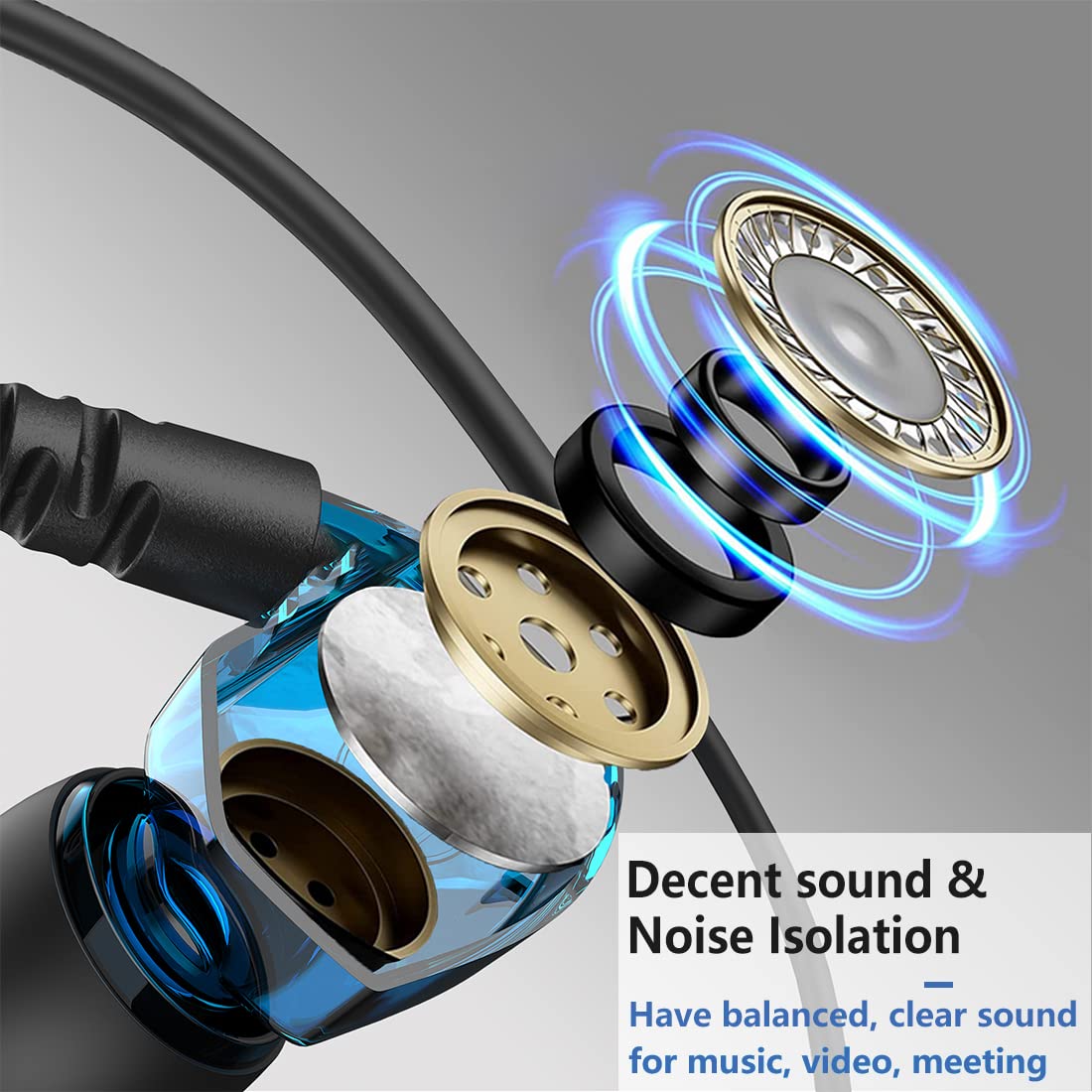 Joymiso USB Earbuds inline remote control for calls and media