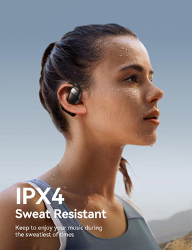 JOYROOM earbuds with water droplets illustrating IPX4 sweat resistance