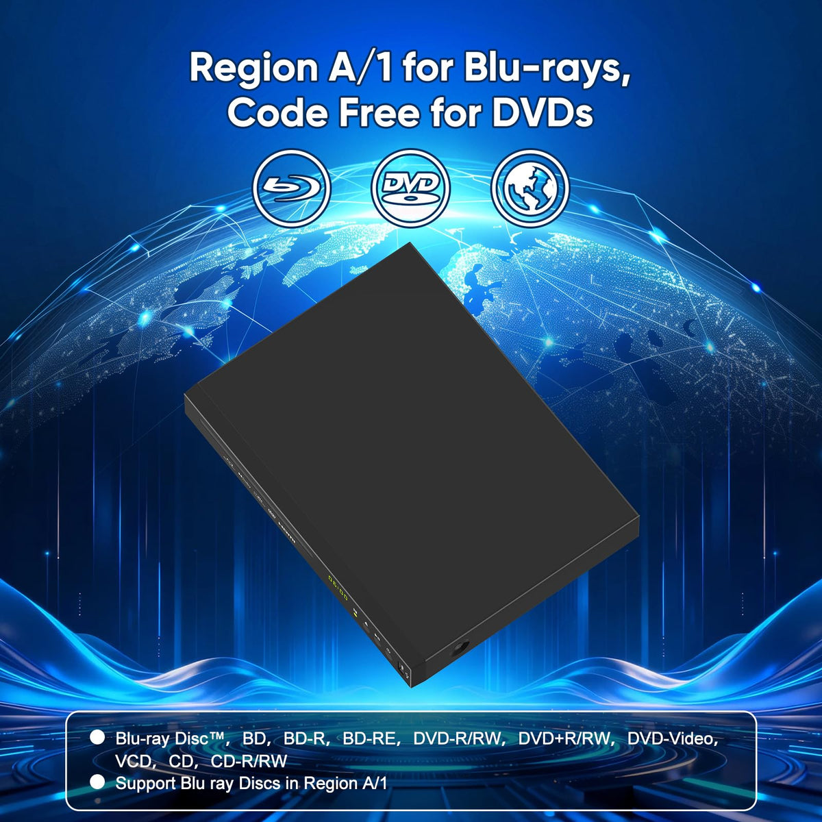 JOYSAILOR Region A/1 compatibility works with Blu-ray discs and regional catalogs.