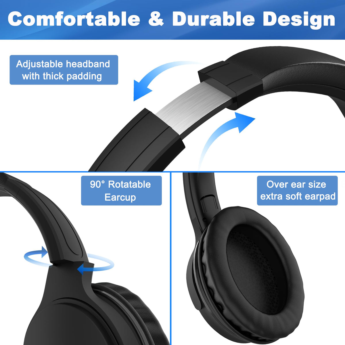Joysico over-ear comfort headphones with rotatable earcups for extended wear