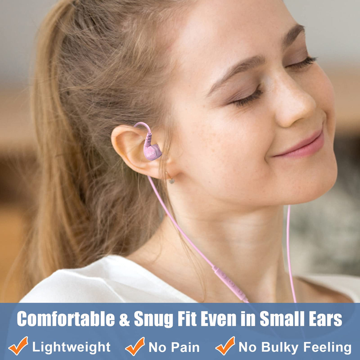 Joysico pink over-ear headphones comfortable on small ears
