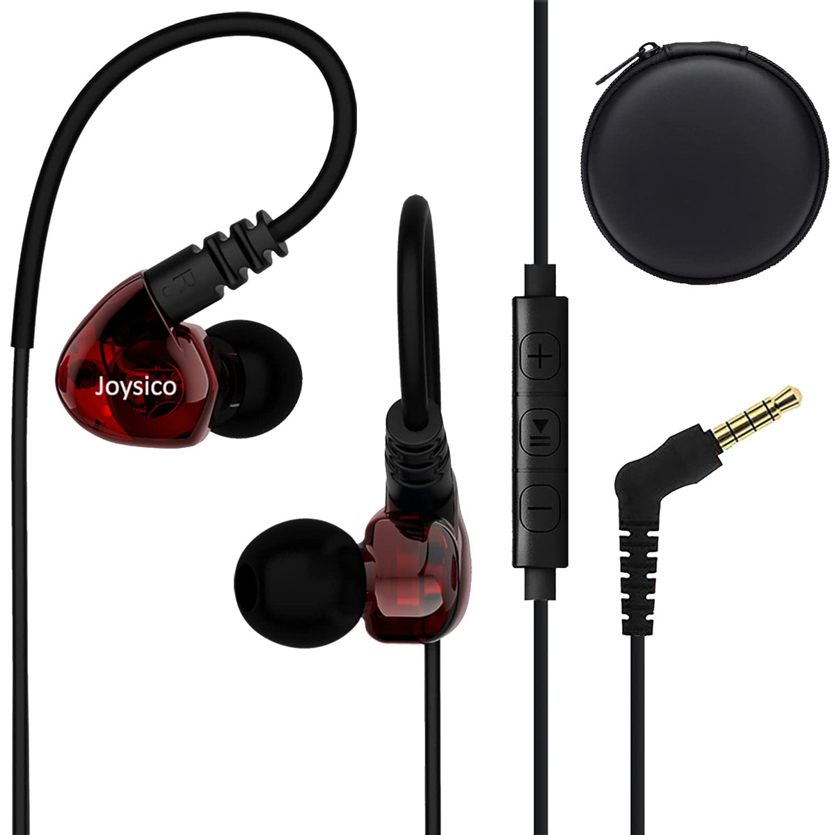 Joysico sport headphones side view in red offer a secure fit for active users.