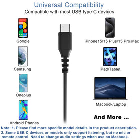 Joysico USB-C headphones inline microphone and remote enable hands-free calls.