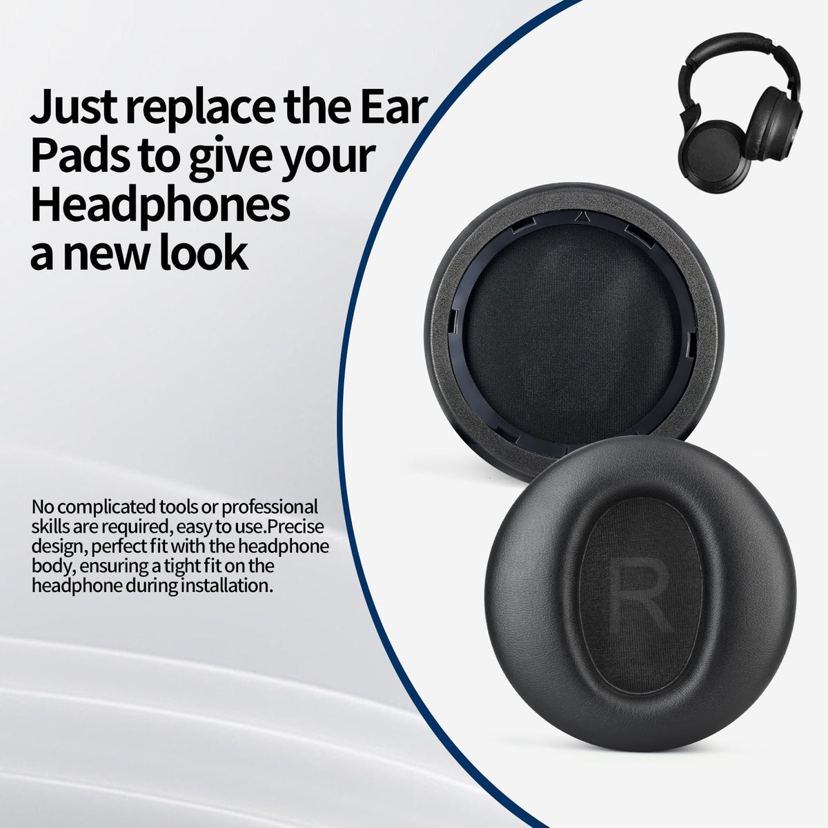 JOYSOG ear pads mounted on Wyze headphones demonstrating restored seal and sound