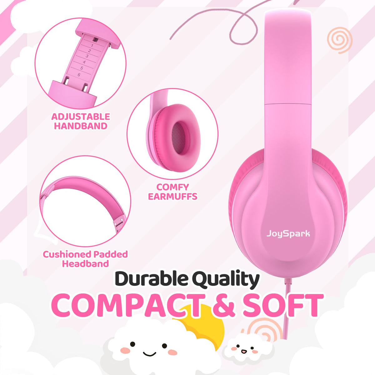 JoySpark foldable and lightweight kids headphones for easy transport