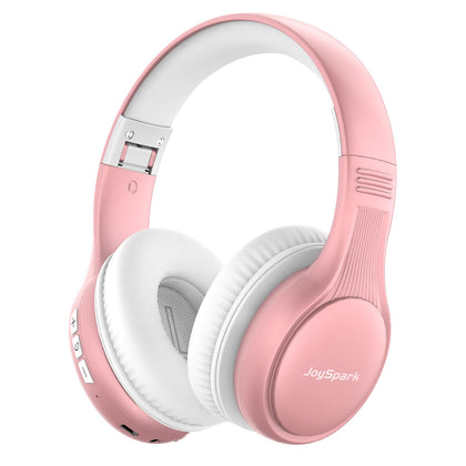 JoySpark front view rose gold headphones showing foldable design and style benefit