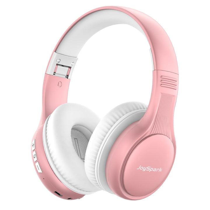 JoySpark front view rose gold headphones showing foldable design and style benefit