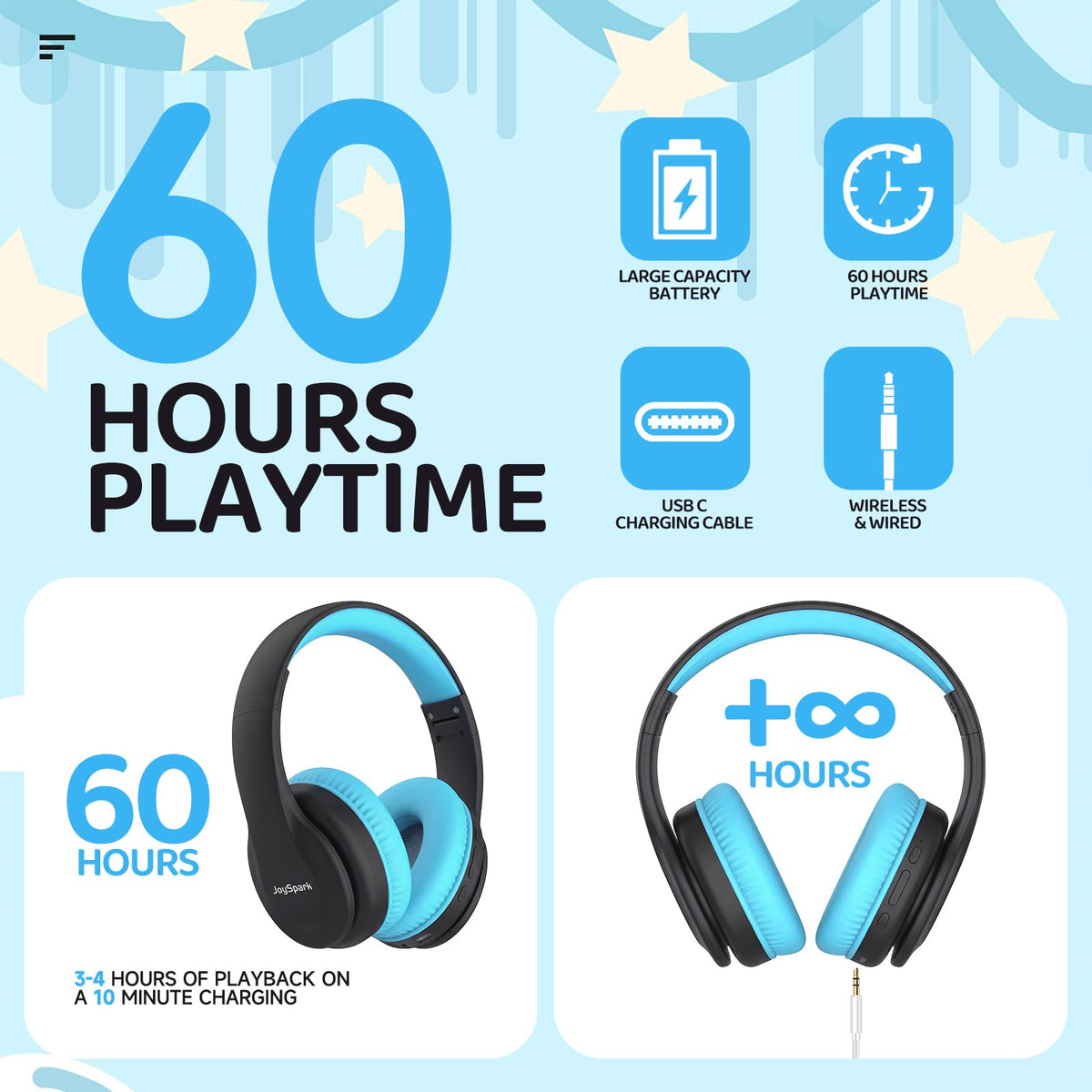 Child wearing JoySpark headphones demonstrating comfortable long-term use
