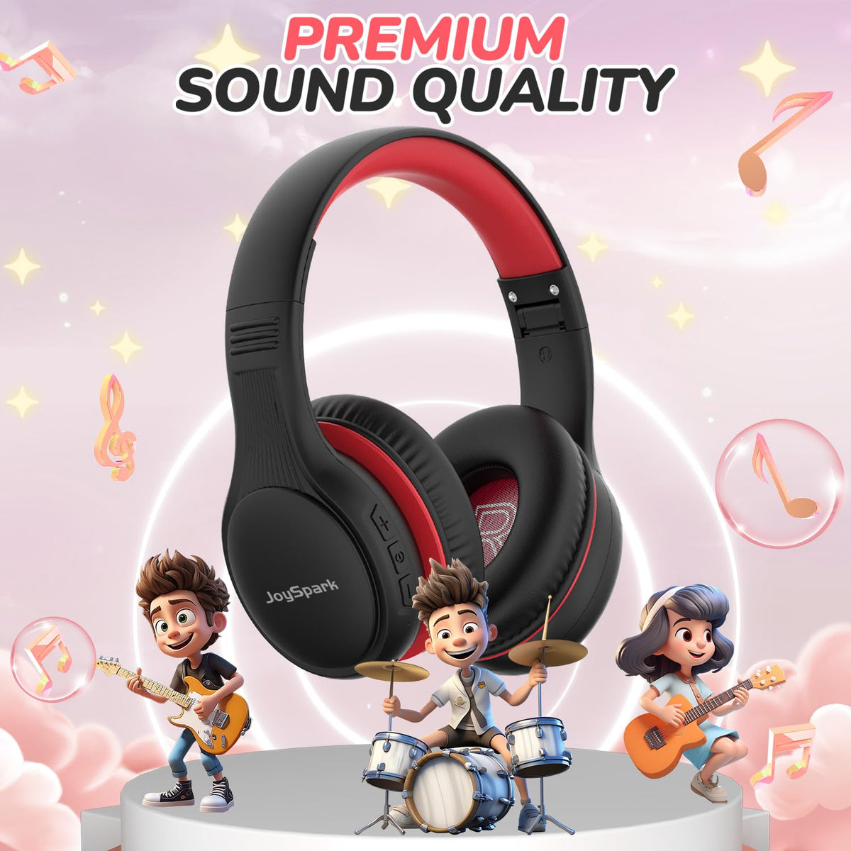 JoySpark Kids Bluetooth Headphones ear cups close-up padding.