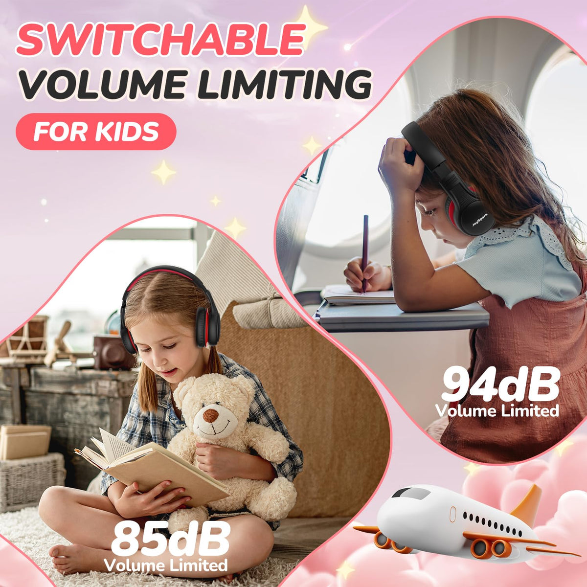 JoySpark Kids Bluetooth Headphones worn for comfortable all-day listening.