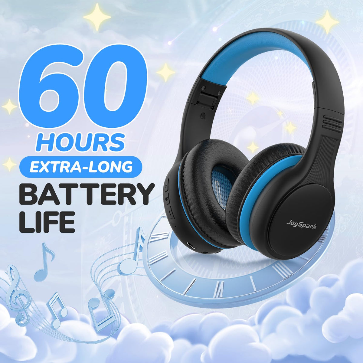 JoySpark Headphones provide up to 60 hours of music on a single charge