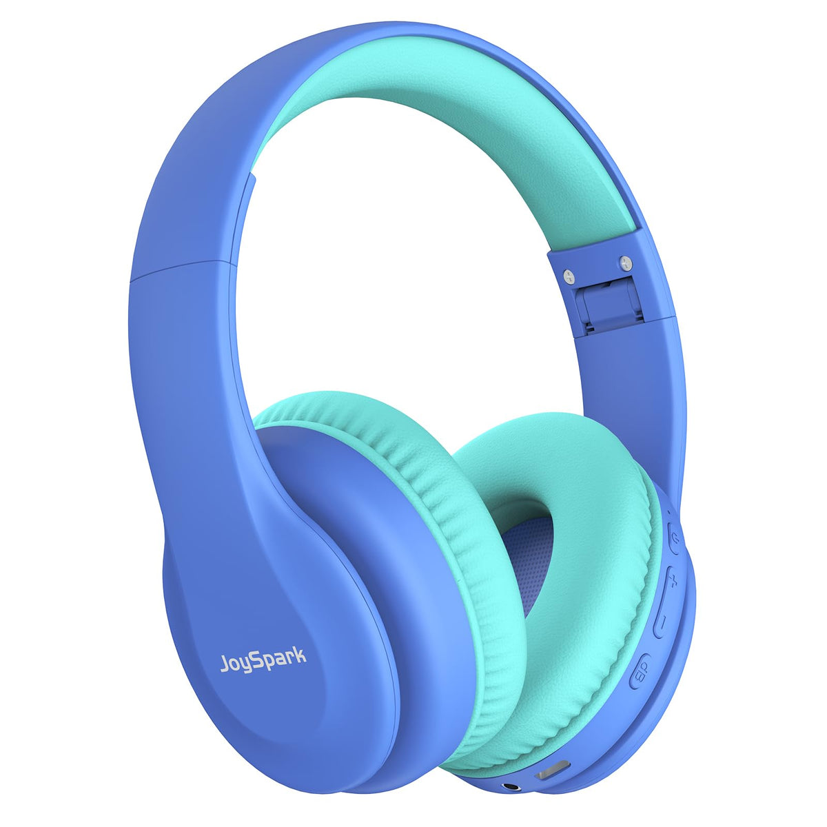 JoySpark Kids headphones blue over-ear design offers safe listening on the go.