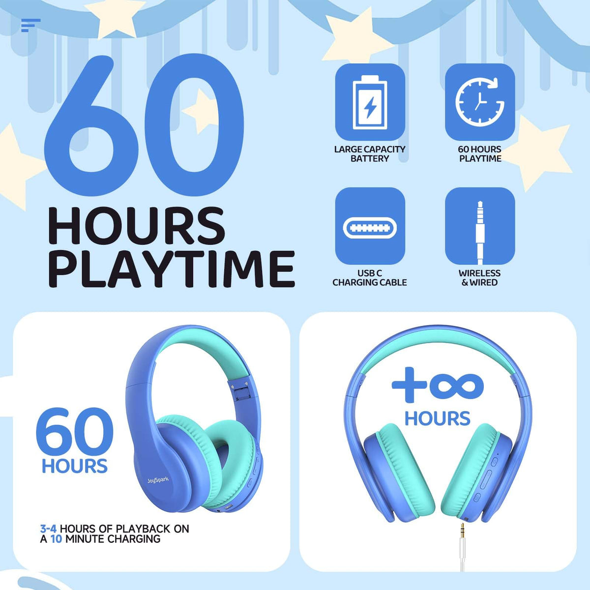 JoySpark volume-limit feature helps protect young ears during videos and games.