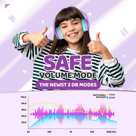 JoySpark headphones show volume limit for safe listening during study.