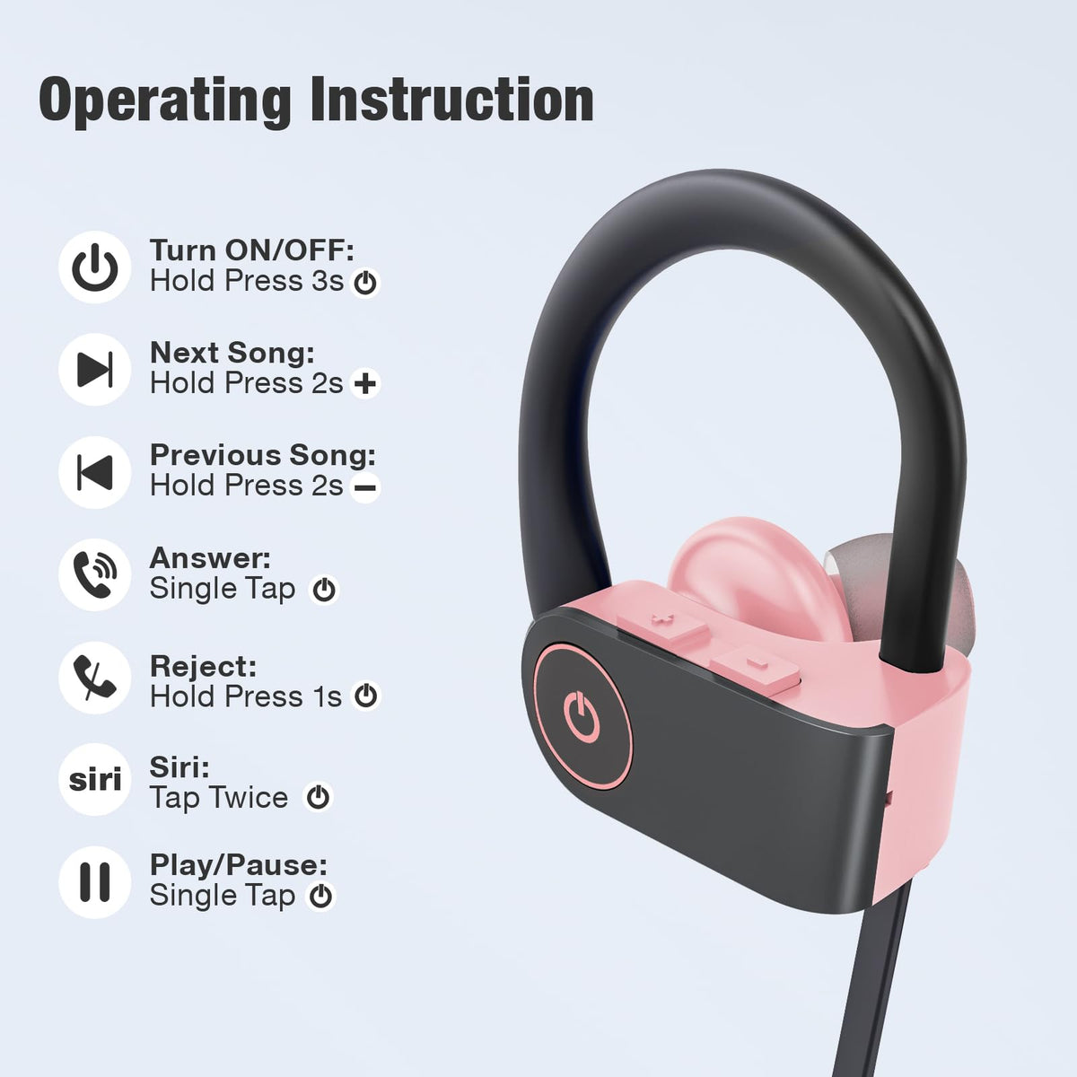 JOYWISE pink earbuds in-ear focused on secure sports listening.